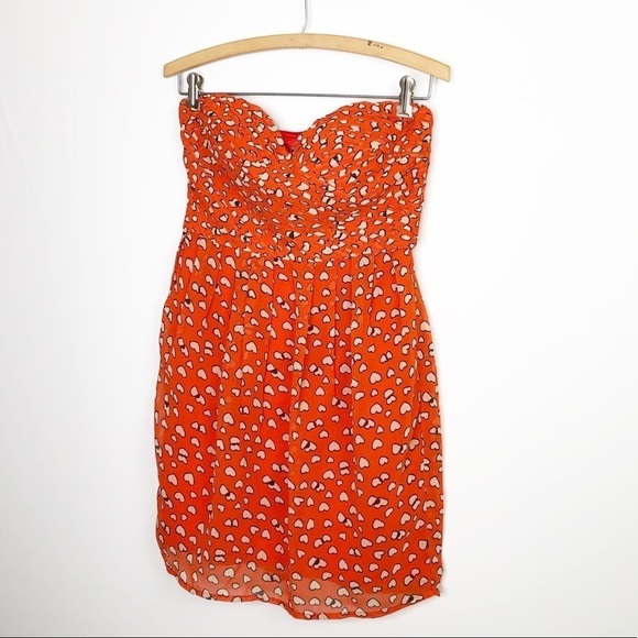 MINUET red/orange graphic art print strapless mini dress - Picture 3 of 10